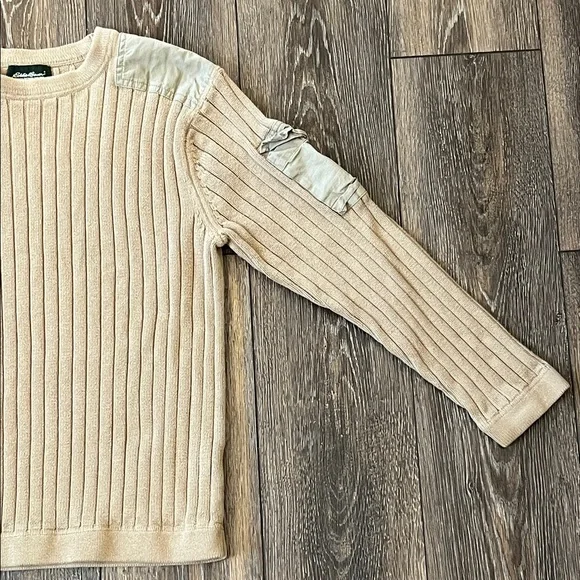 Eddie Bauer Ribbed Cable Knit Crewneck Beige Sweater Mens Size Small - Picture 2 of 13